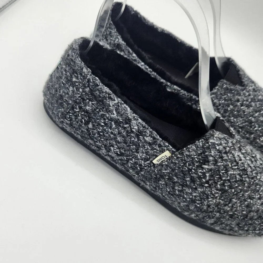 Toms Alpargata Charcoal Gray Black Sweater Fur Inside Leather Sole Shoe 8.5 - Picture 2 of 8